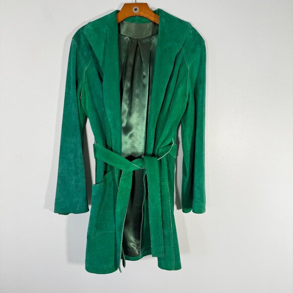 Women's Suede Kelly Green Tie Front Suede Jacket XL - Picture 2 of 10